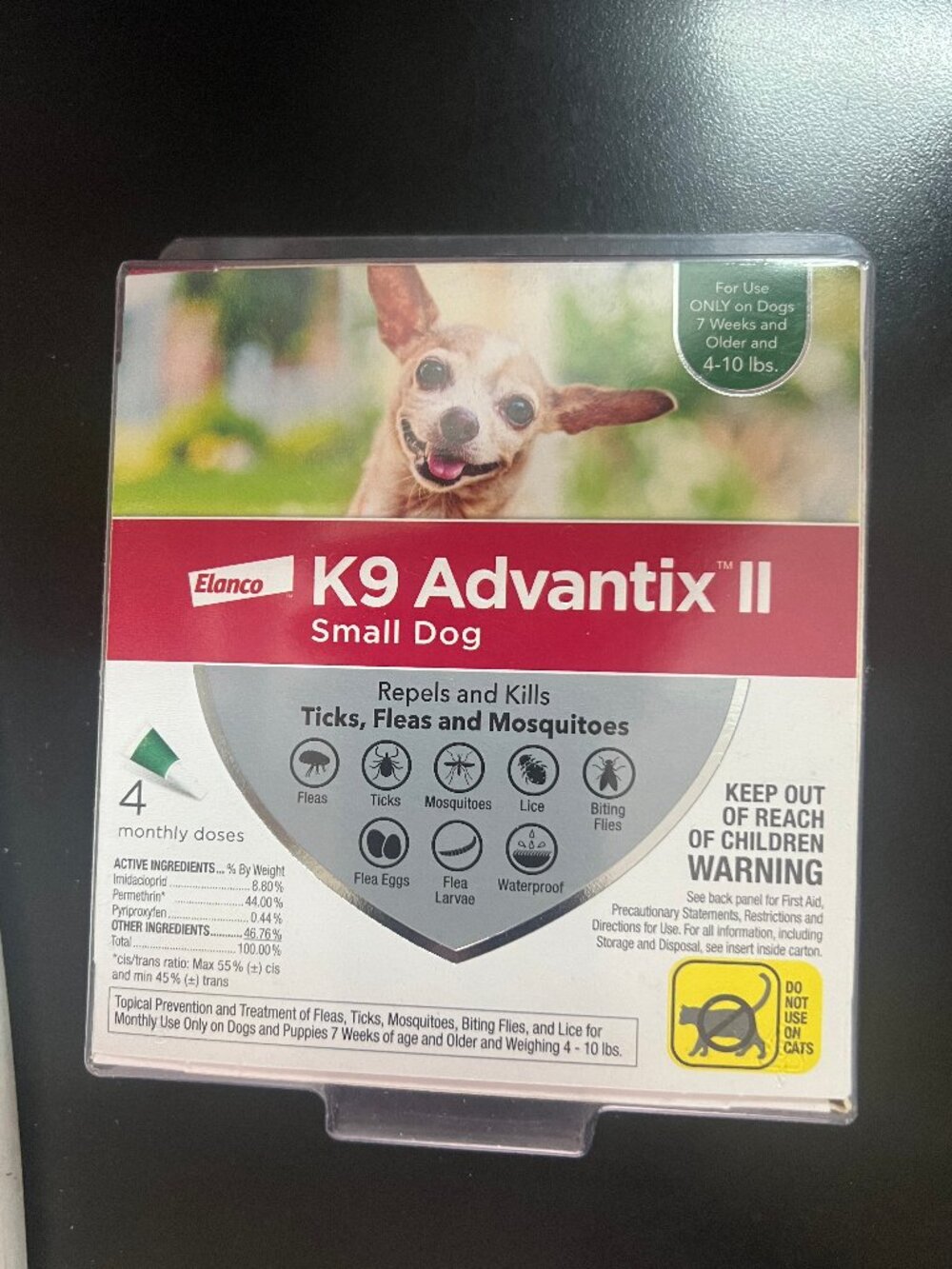 K9 Advantix II Monthly Flea & Tick Prevention for Small Dogs 4-10 lbs, 4-Month